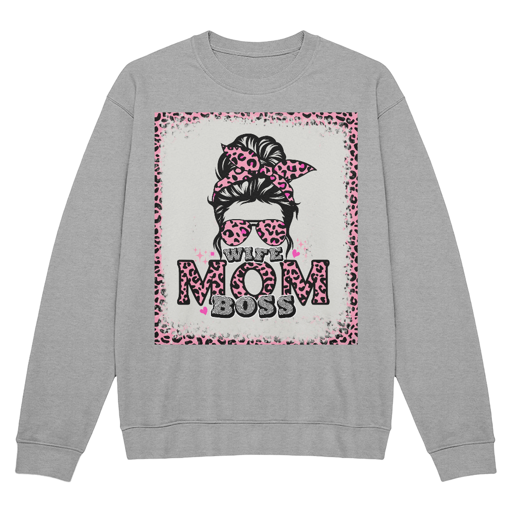 Wife Mom Boss Crewneck Sweatshirt, Leopard Print