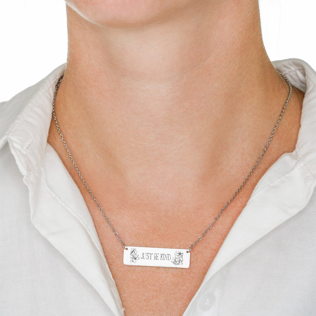 Just Be Kind Horizontal Bar Necklace, Engraved Gift