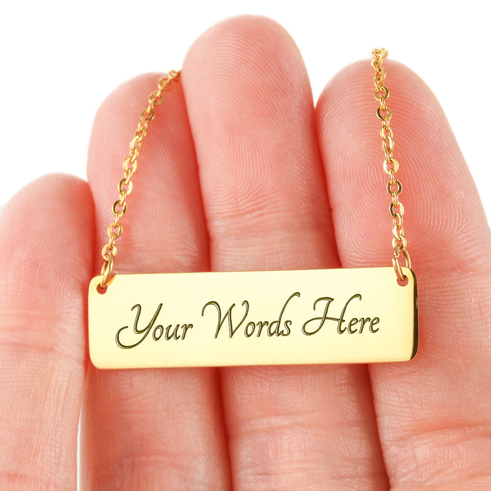 Cat Mother And 4 Babies Horizontal Bar Necklace, Engraved Family Necklace