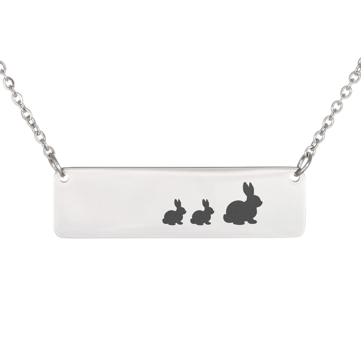 Bunny Mother And 2 Babies Horizontal Bar Necklace, Engraved Family Necklace