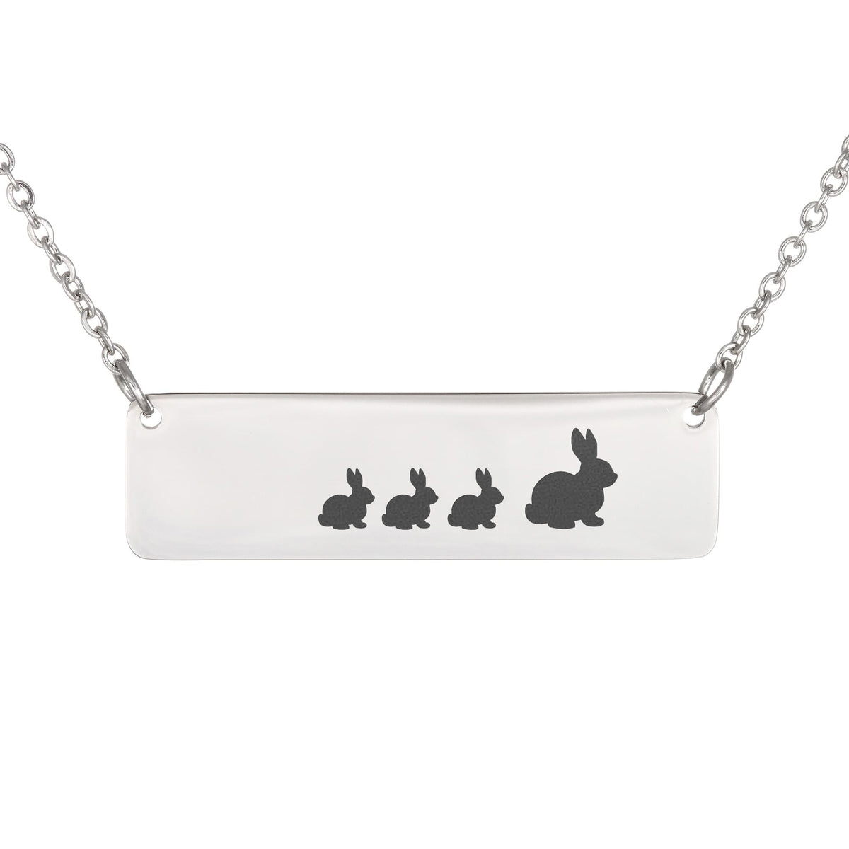 Bunny Mother And 3 Babies Horizontal Bar Necklace, Engraved Family Necklace