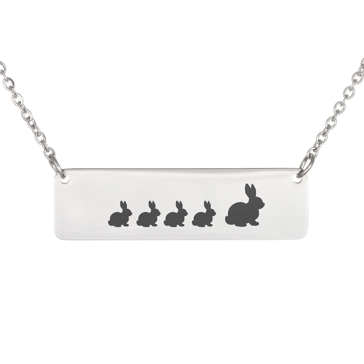 Bunny Mother And 4 Babies Horizontal Bar Necklace, Engraved Family Necklace