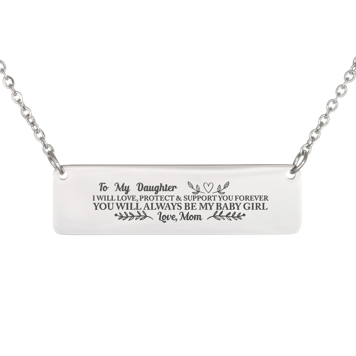 To My Daughter Horizontal Bar Necklace, Love Mom Gift