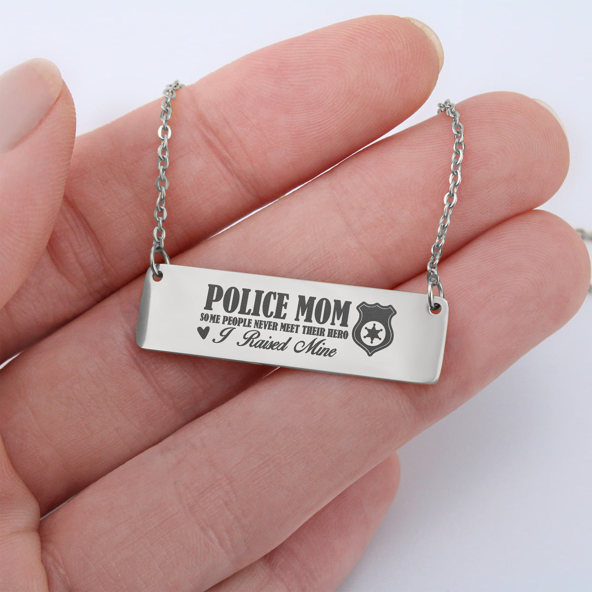 Police Mom Horizontal Bar Necklace, I Raised My Hero Gift