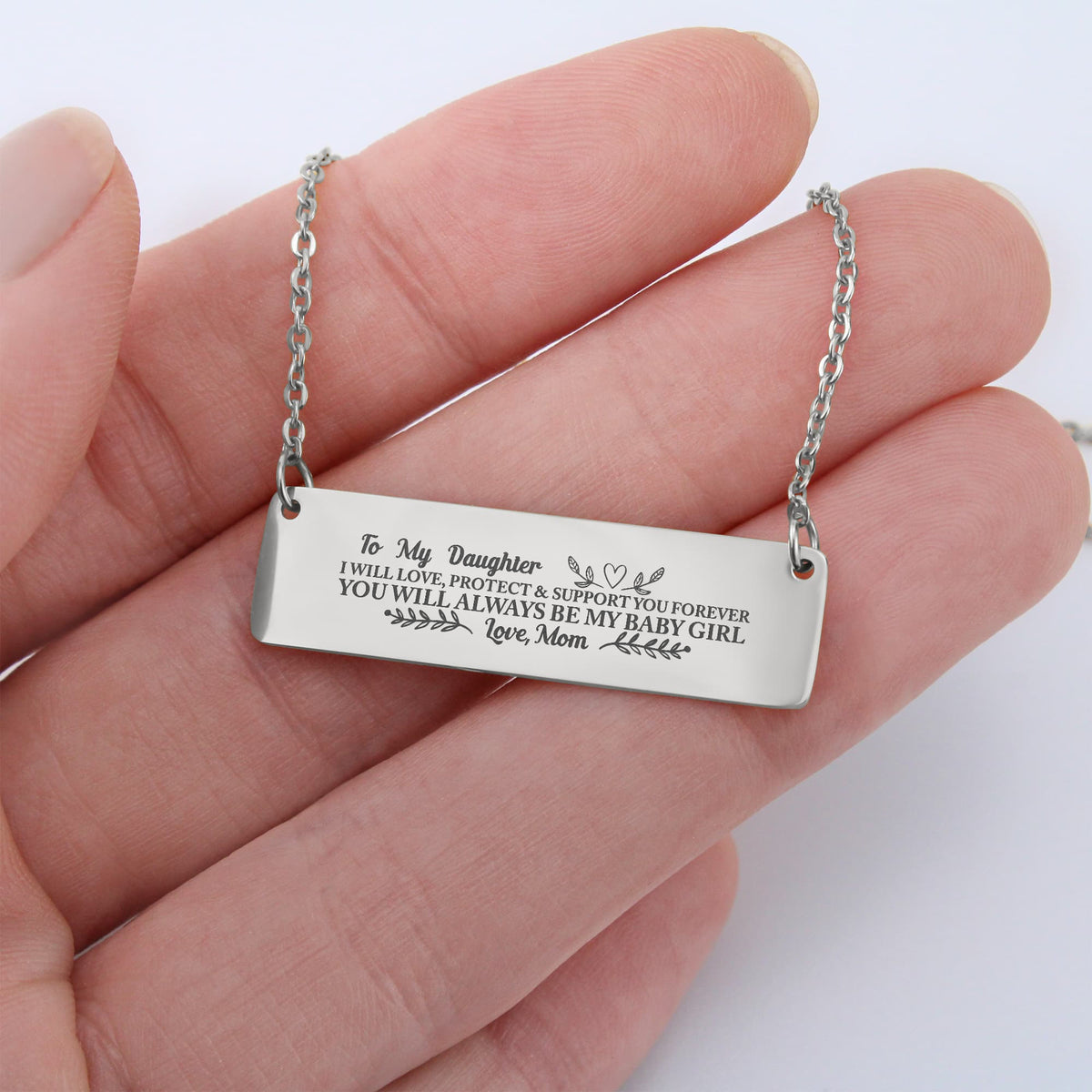 To My Daughter Horizontal Bar Necklace, Love Mom Gift
