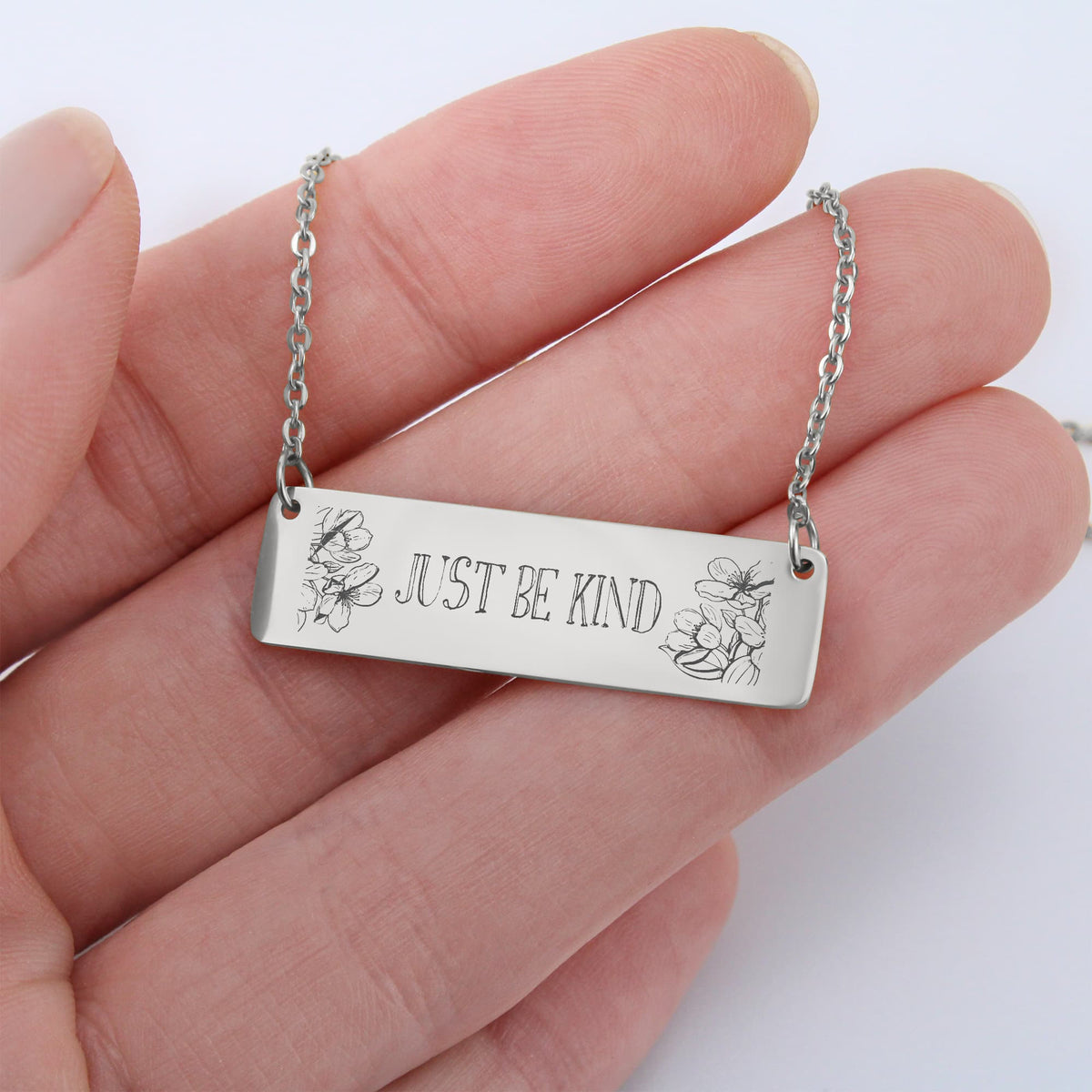 Just Be Kind Horizontal Bar Necklace, Engraved Gift