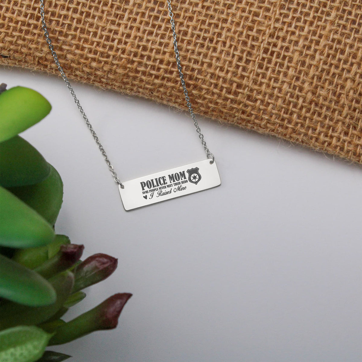 Police Mom Horizontal Bar Necklace, I Raised My Hero Gift