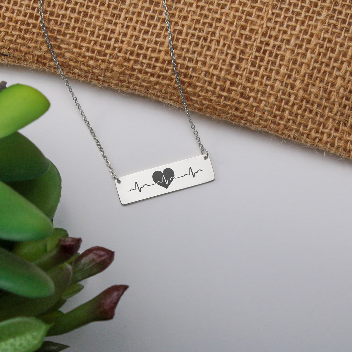 Heartbeat Horizontal Bar Necklace, Nurse Medical Gift
