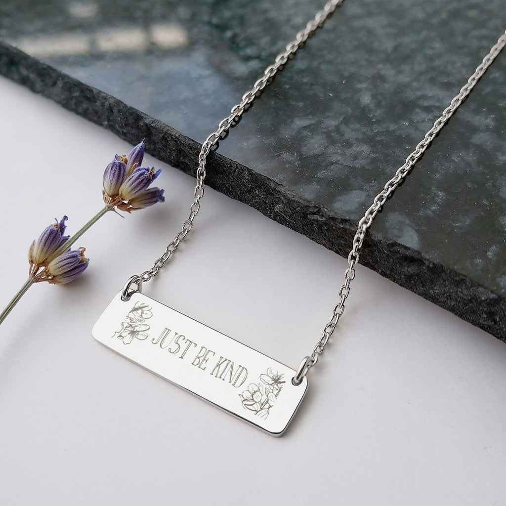Just Be Kind Horizontal Bar Necklace, Engraved Gift