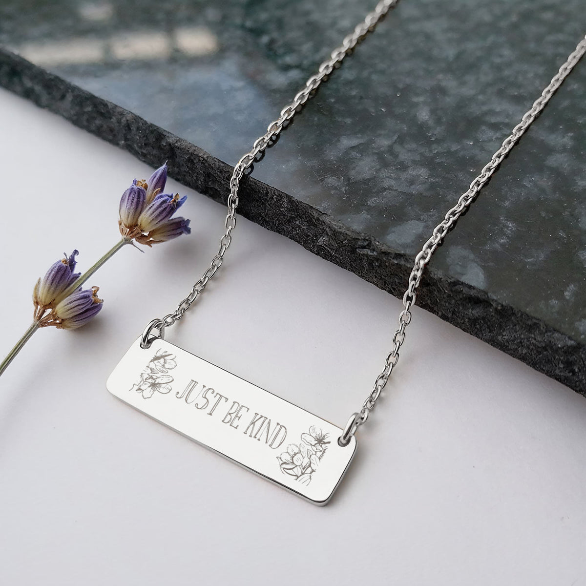 Just Be Kind Horizontal Bar Necklace, Engraved Gift