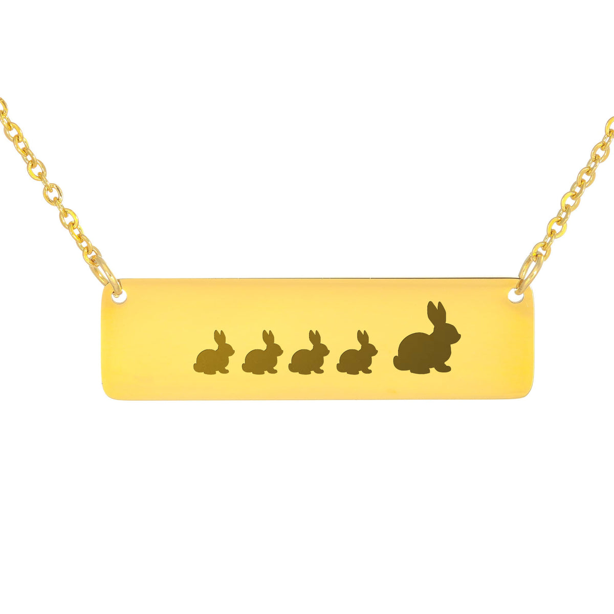 Bunny Mother And 4 Babies Horizontal Bar Necklace, Engraved Family Necklace