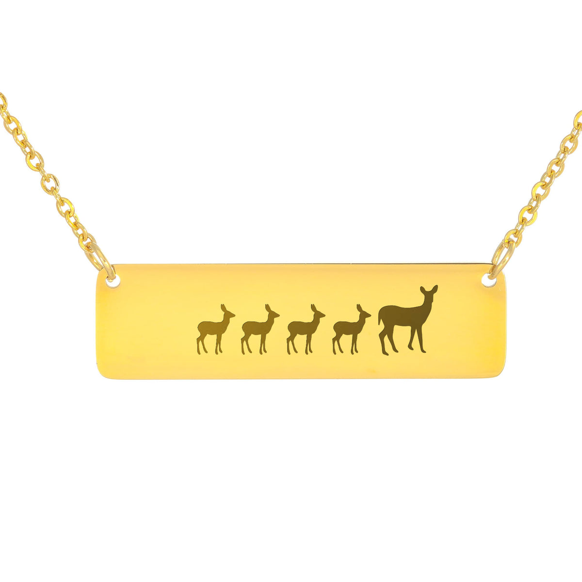 Deer Mother And 4 Babies Horizontal Bar Necklace, Engraved Family Necklace