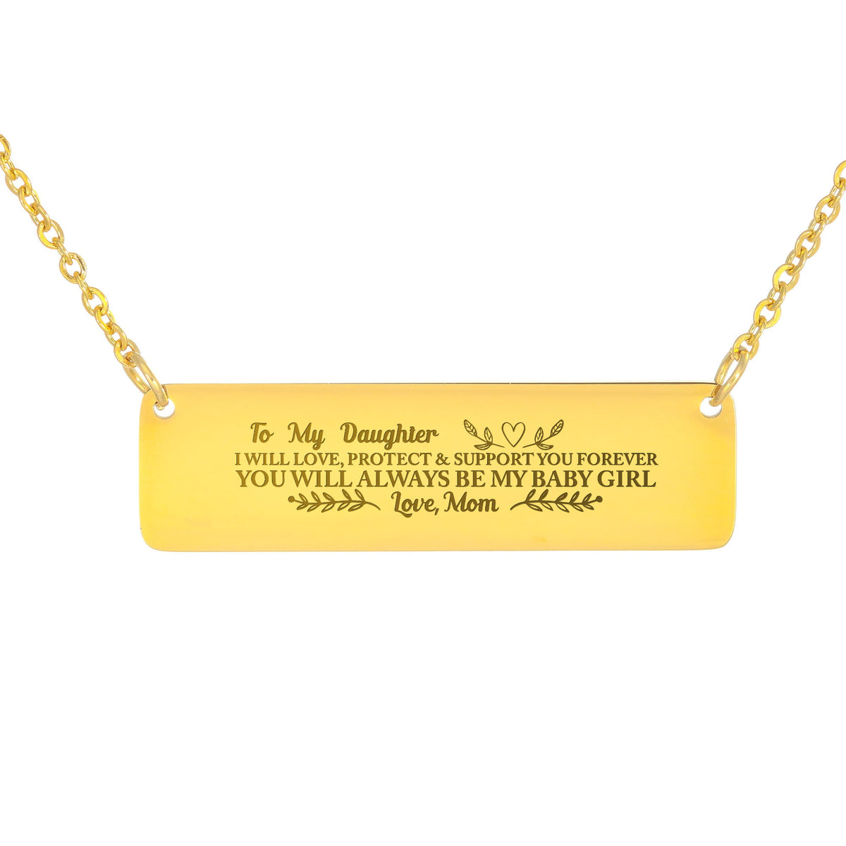 To My Daughter Horizontal Bar Necklace, Love Mom Gift