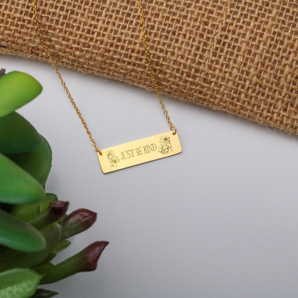 Just Be Kind Horizontal Bar Necklace, Engraved Gift