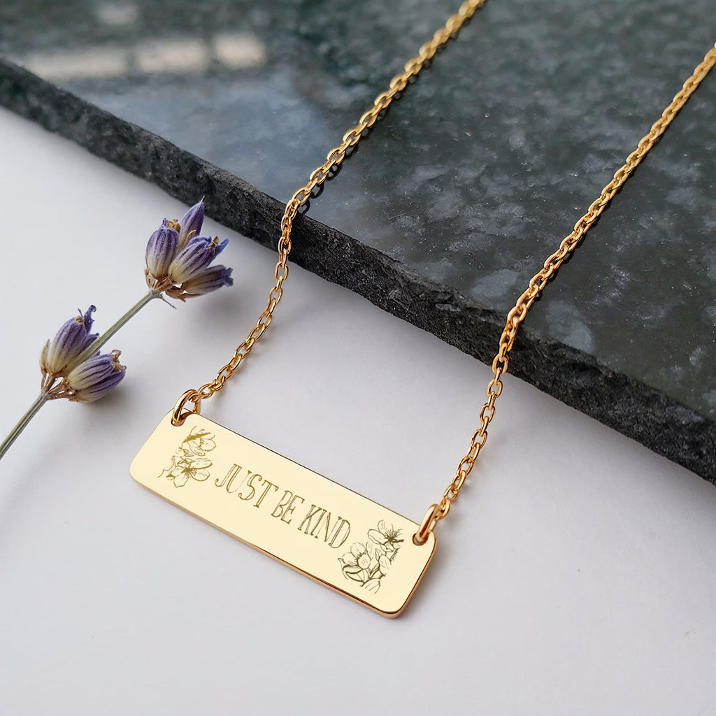 Just Be Kind Horizontal Bar Necklace, Engraved Gift