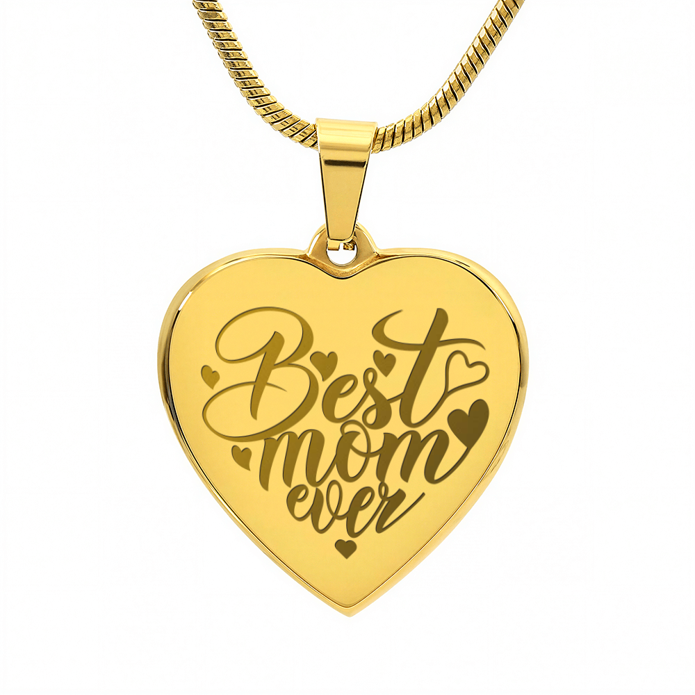 Best Mom Ever Engraved Heart Pendant Necklace - Engraved Heart Pendant with Gift Box, Mother's Day Gift for Mom