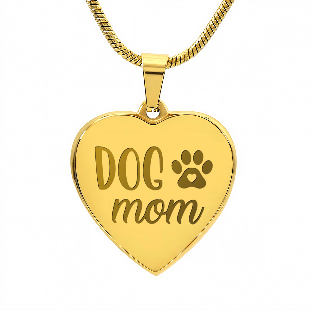 Dog Mom Engraved Heart Pendant Necklace - Engraved Heart Pendant with Gift Box, Gift for Dog Lovers