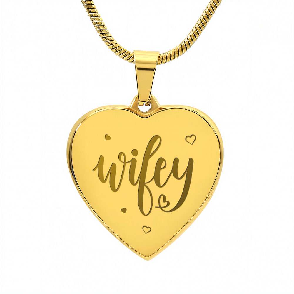 Wifey Engraved Heart Pendant Necklace - Engraved Heart Pendant with Gift Box, Anniversary Gift for Wife