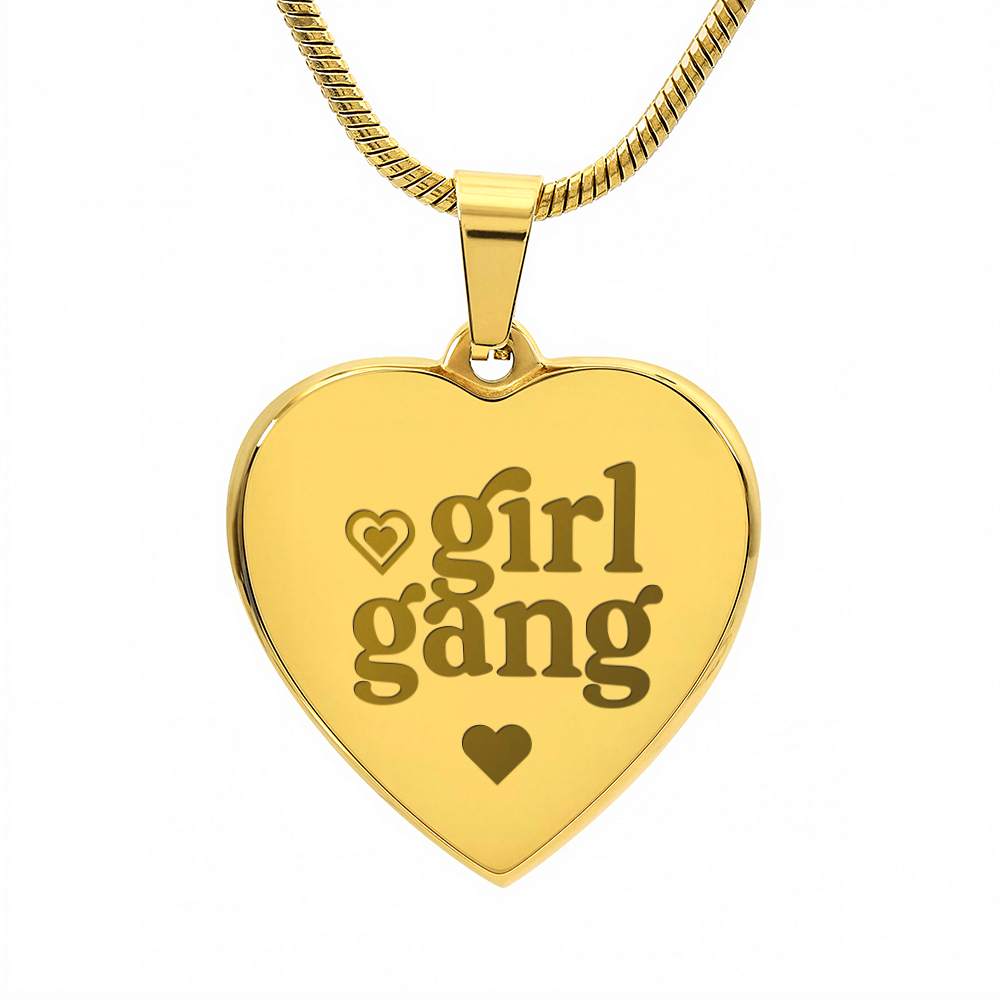 Girl Gang Engraved Heart Pendant Necklace - Engraved Heart Pendant with Gift Box, Gift for Best Friends