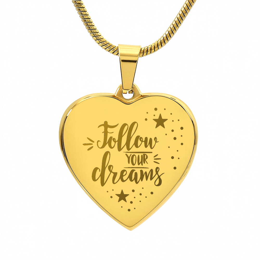 Follow Your Dreams Engraved Heart Pendant Necklace - Engraved Heart Pendant with Gift Box, Graduation Gift for Her