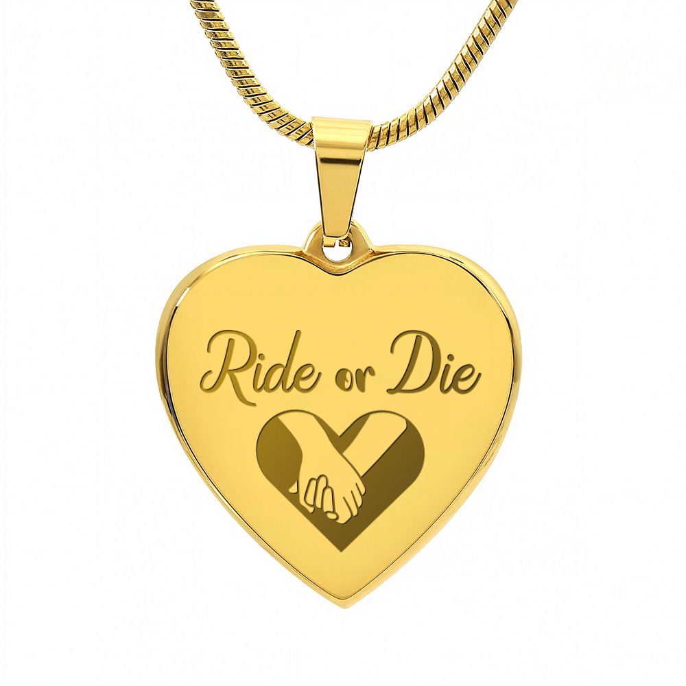 Ride Or Die Engraved Heart Pendant Necklace - Engraved Heart Pendant with Gift Box, Gift for Best Friend