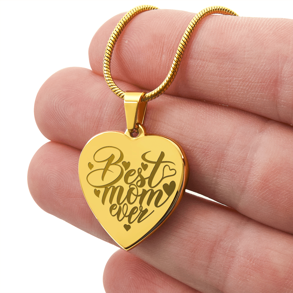 Best Mom Ever Engraved Heart Pendant Necklace - Engraved Heart Pendant with Gift Box, Mother's Day Gift for Mom