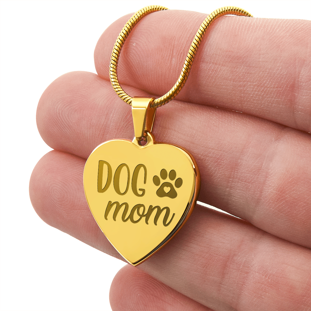 Dog Mom Engraved Heart Pendant Necklace - Engraved Heart Pendant with Gift Box, Gift for Dog Lovers