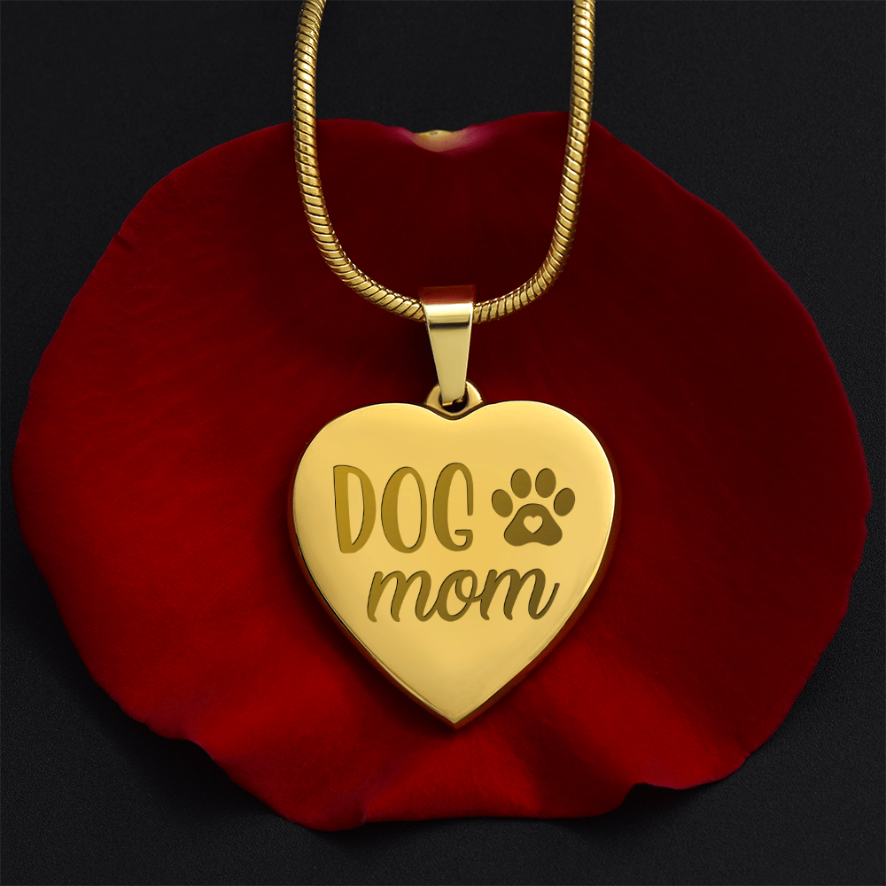 Dog Mom Engraved Heart Pendant Necklace - Engraved Heart Pendant with Gift Box, Gift for Dog Lovers
