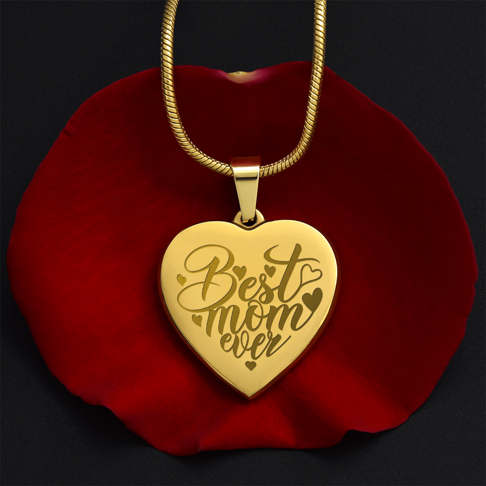 Best Mom Ever Engraved Heart Pendant Necklace - Engraved Heart Pendant with Gift Box, Mother's Day Gift for Mom