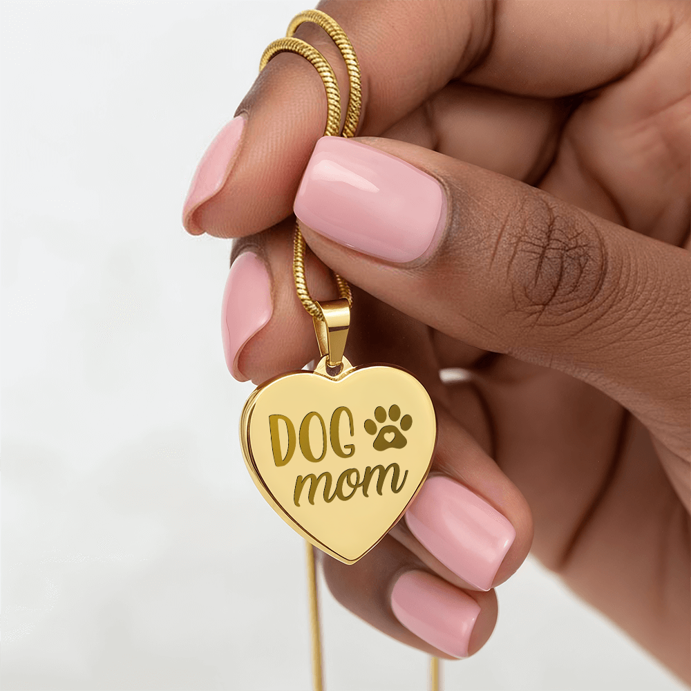 Dog Mom Engraved Heart Pendant Necklace - Engraved Heart Pendant with Gift Box, Gift for Dog Lovers