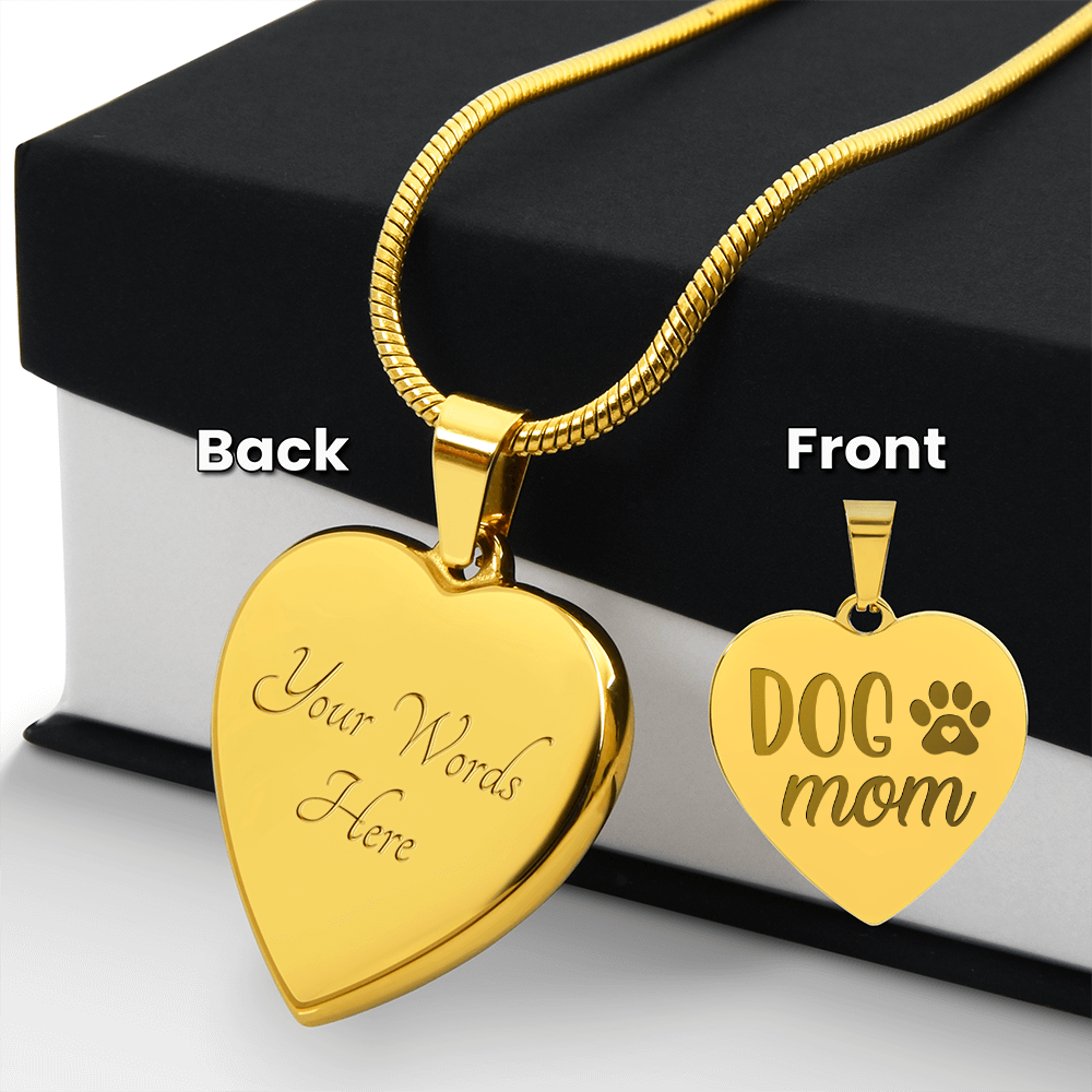 Dog Mom Engraved Heart Pendant Necklace - Engraved Heart Pendant with Gift Box, Gift for Dog Lovers