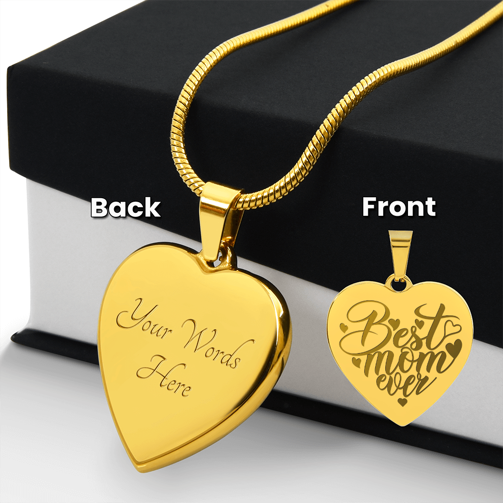 Best Mom Ever Engraved Heart Pendant Necklace - Engraved Heart Pendant with Gift Box, Mother's Day Gift for Mom