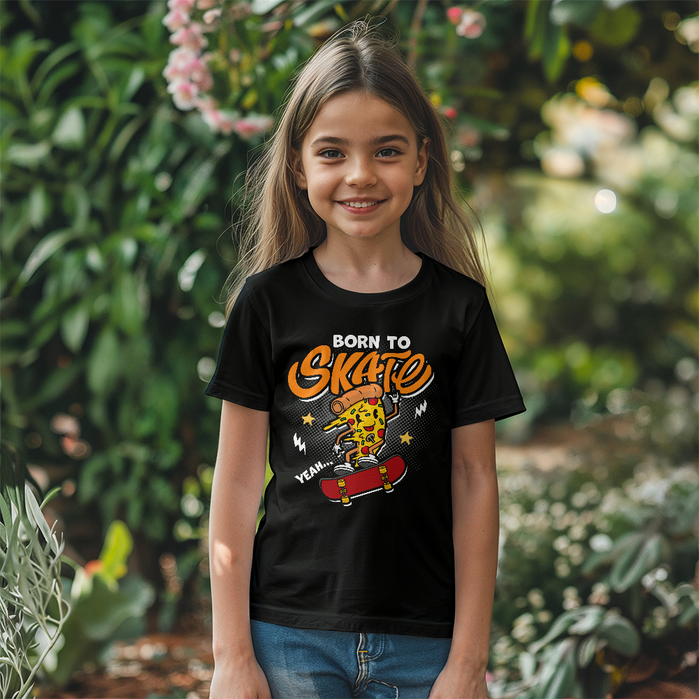 Born To Skate Youth T-Shirt, Funny Pizza Skateboard Shirt