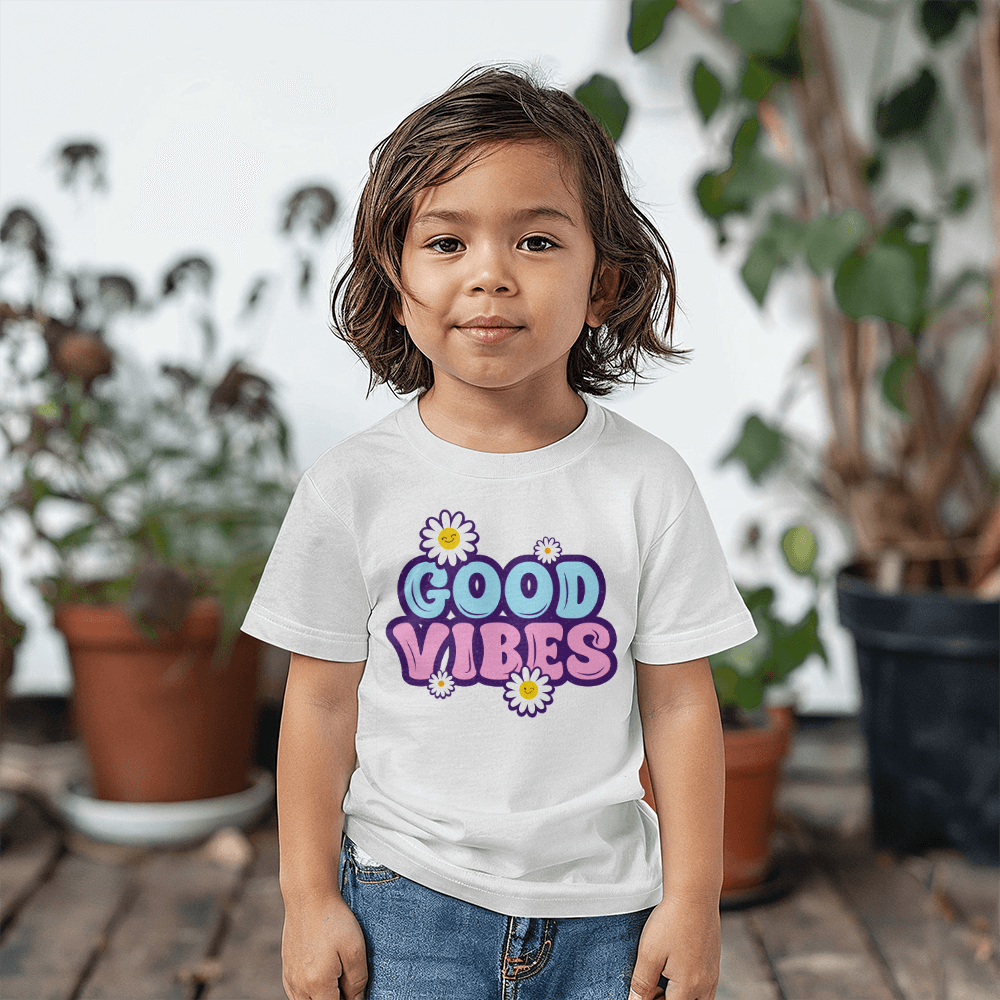 Good Vibes Toddler T-Shirt, Retro Daisy Shirt