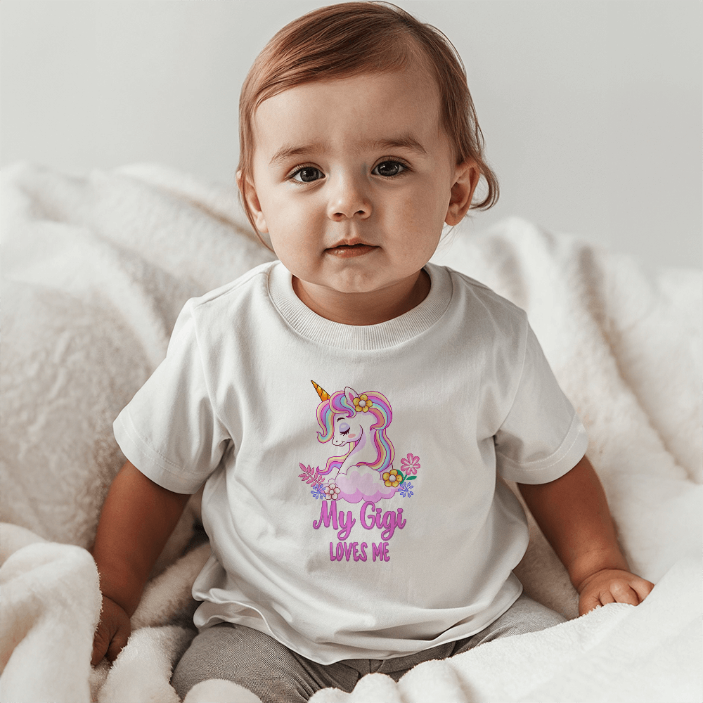 My Gigi Loves Me Baby T-Shirt, Unicorn Baby Gift
