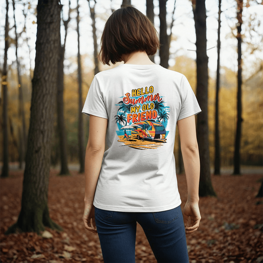 Hello Summer My Old Friend T-Shirt, Camper Back Print