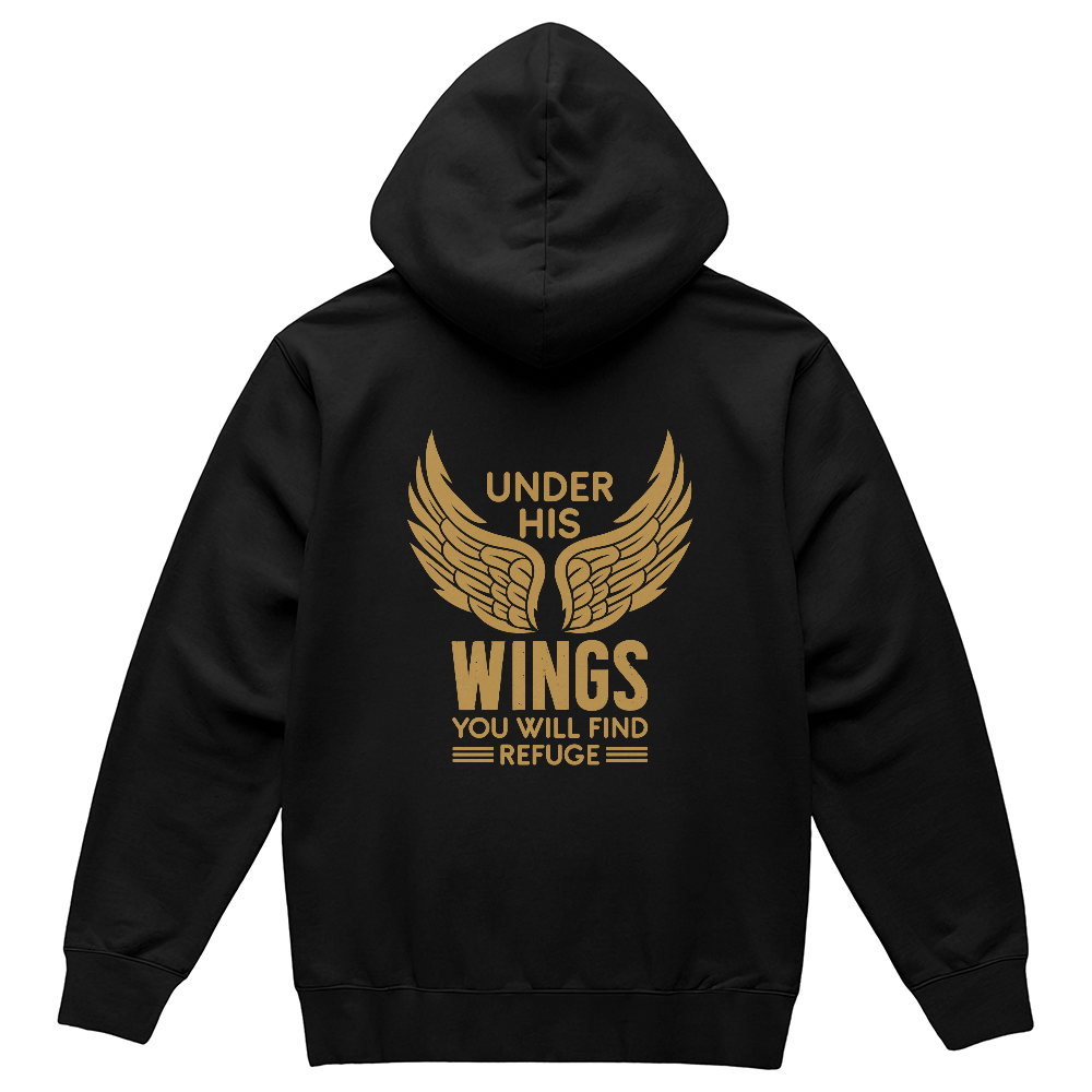 Under His Wings You Will Find Refuge Hoodie, Christian Back Print