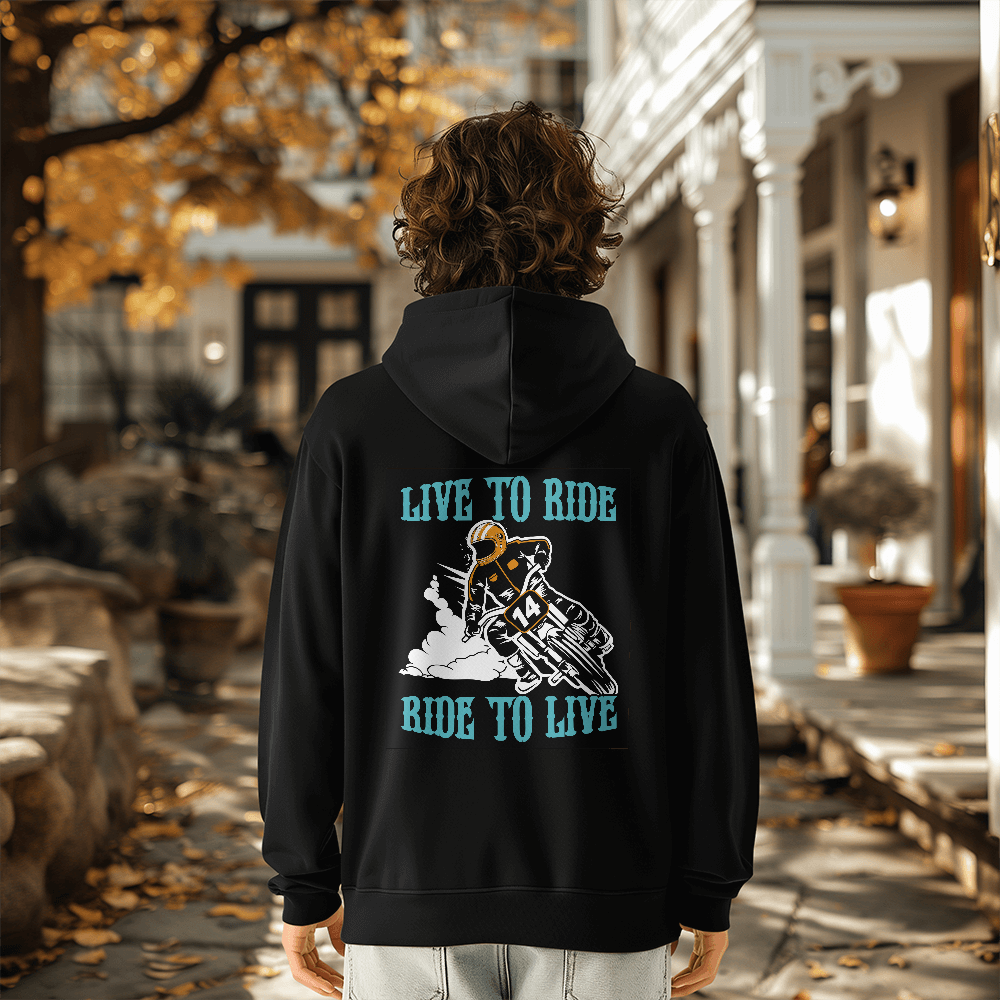Live To Ride Ride To Live Hoodie, Biker Back Print