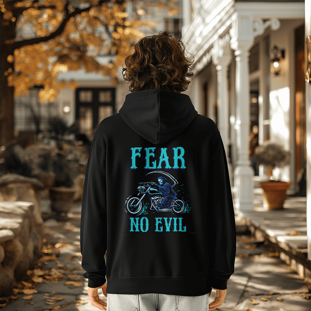 Fear No Evil Hoodie, Reaper Biker Back Print