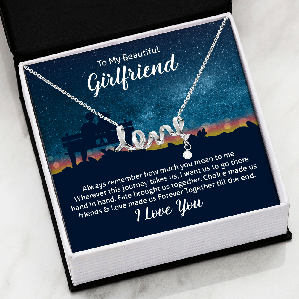 To My Beautiful Girlfriend Scripted Love Necklace, Starry Night Card Gift