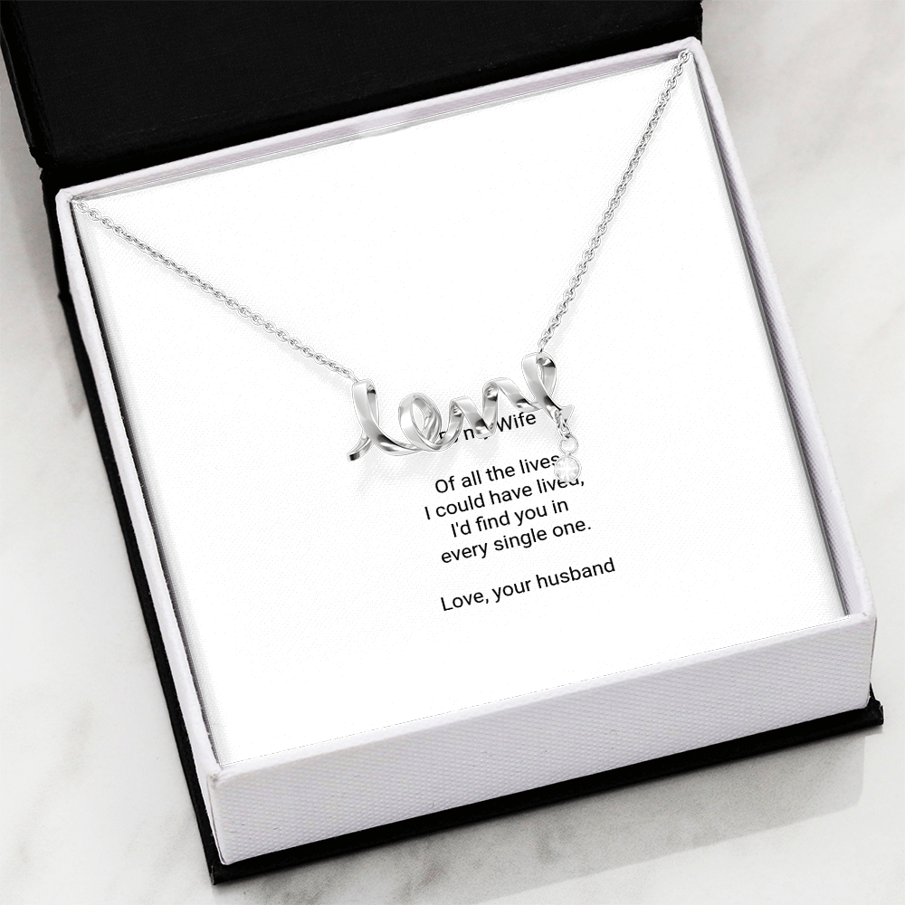 To My Wife Necklace - Scripted Love Pendant with Message Card, Romantic Christmas Gift for Wife