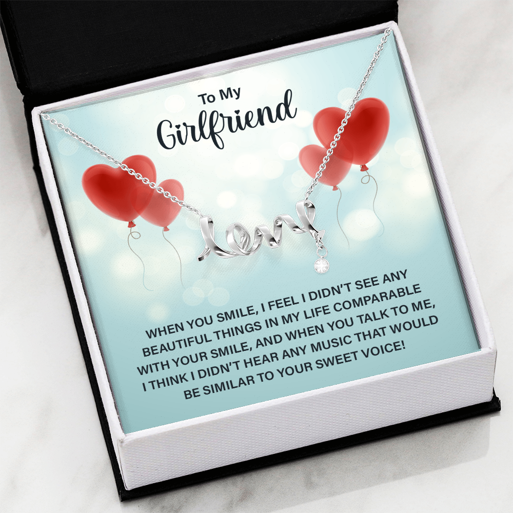 To My Girlfriend Scripted Love Necklace, Heart Balloons Card Gift
