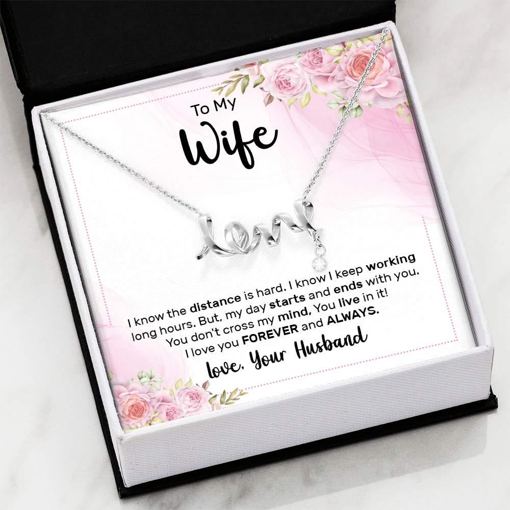 To My Wife Scripted Love Necklace, Long Distance Card Gift