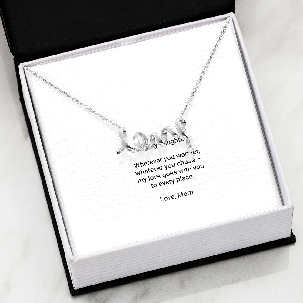 To My Daughter Necklace - Scripted Love Pendant with Message Card, Christmas Gift for Daughter from Mom