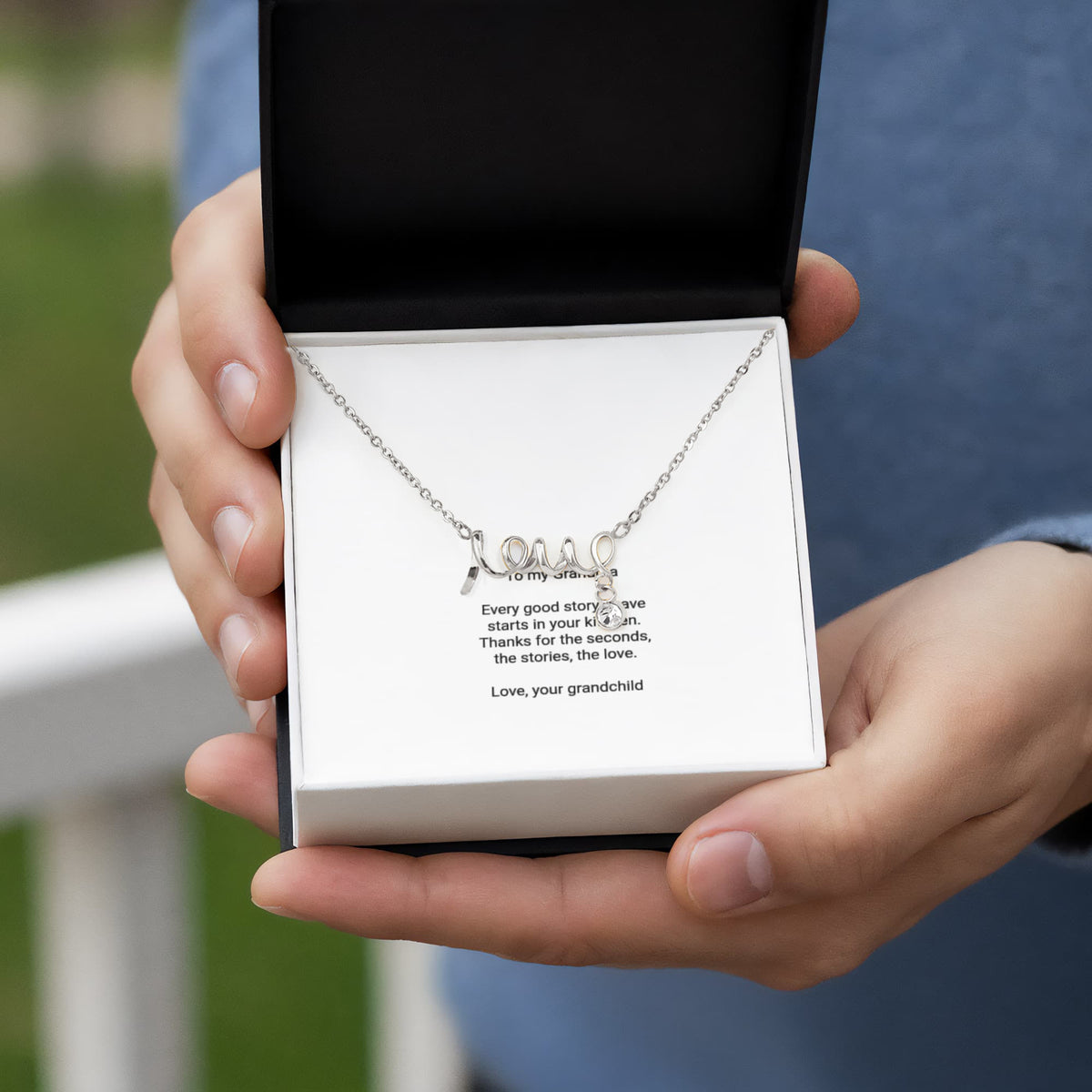 To My Grandma Necklace - Scripted Love Pendant with Message Card, Funny Christmas Gift for Grandma from Grandkids