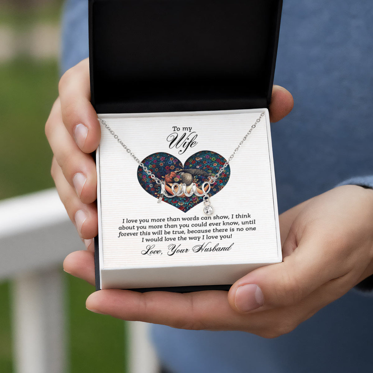 To My Wife Scripted Love Necklace, More Than Words Card Gift