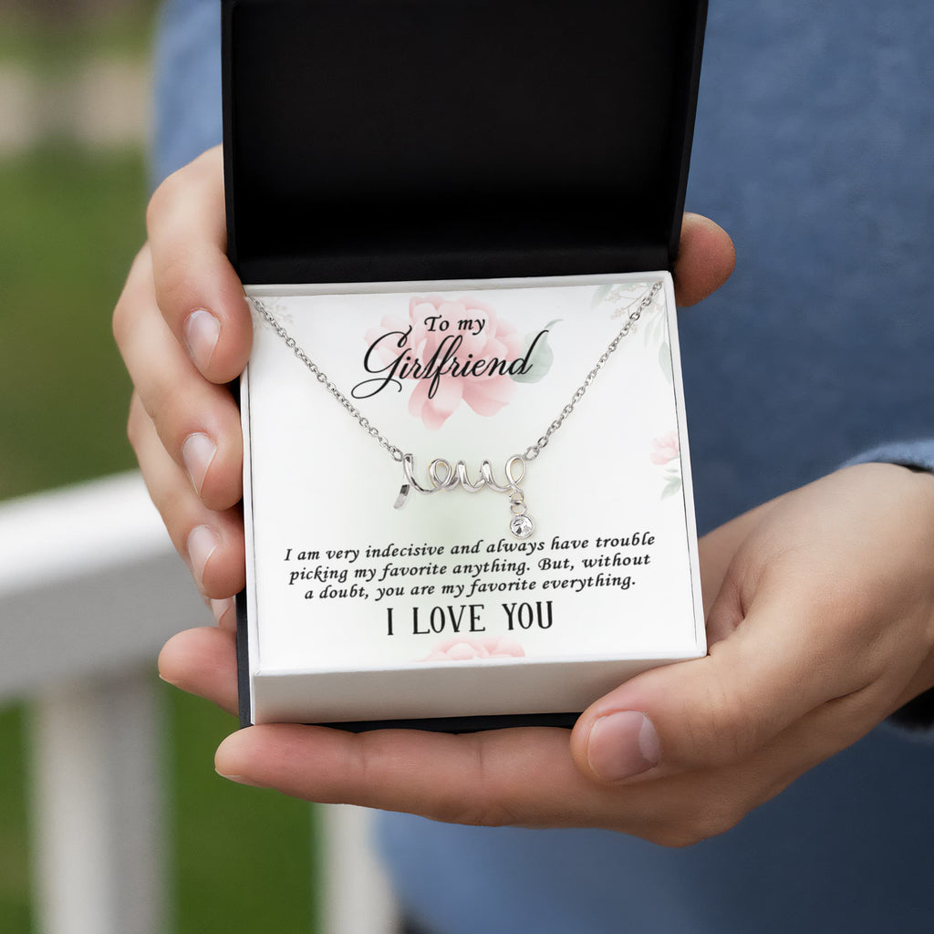To My Girlfriend Scripted Love Necklace, Favorite Everything Card Gift