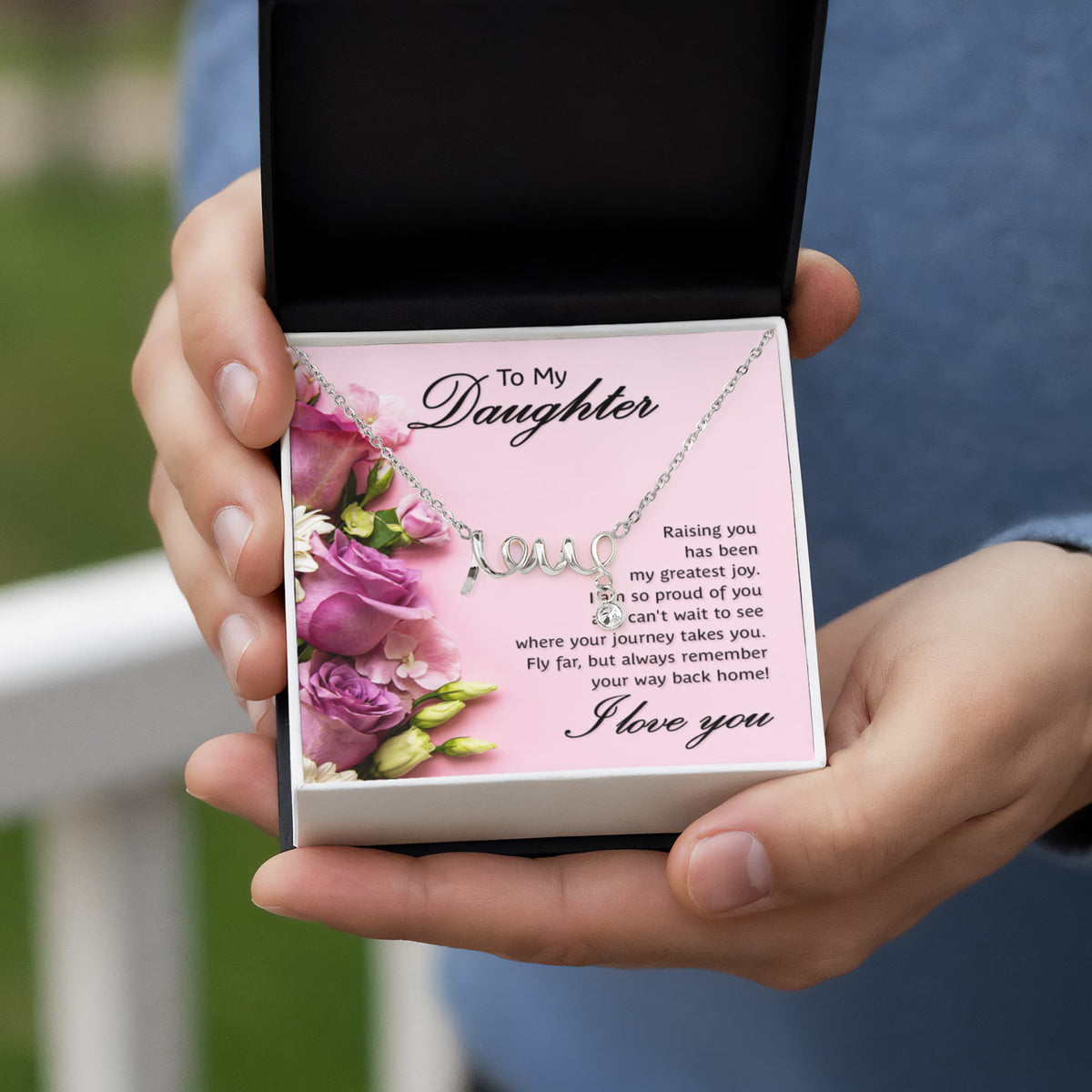 To My Daughter Scripted Love Necklace, Raising You Card Gift