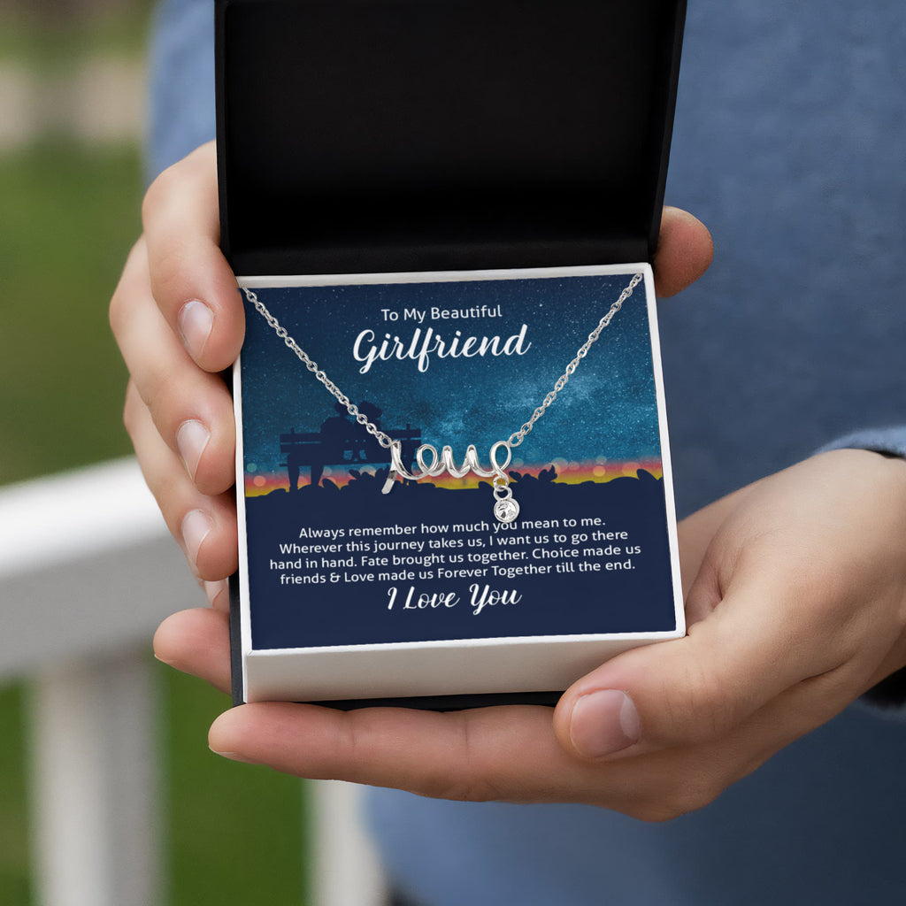To My Beautiful Girlfriend Scripted Love Necklace, Starry Night Card Gift