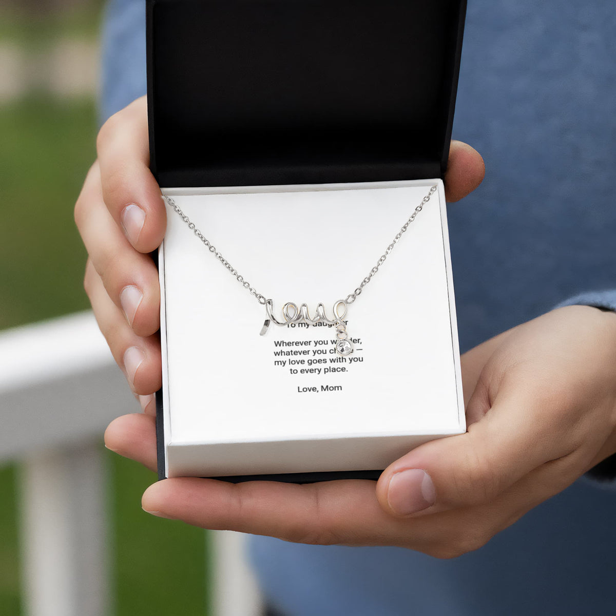 To My Daughter Necklace - Scripted Love Pendant with Message Card, Christmas Gift for Daughter from Mom